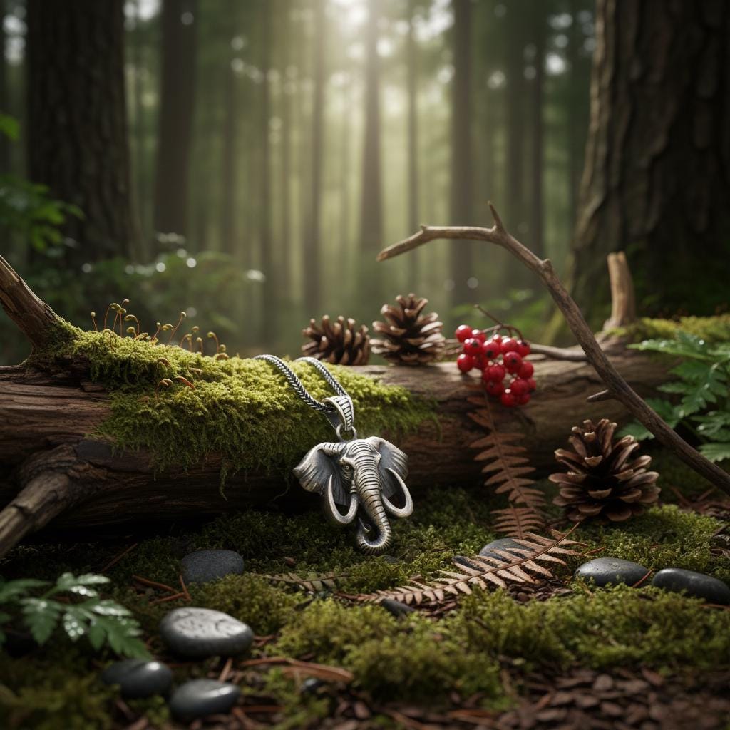 Fil Kolye Ucu: Oksitli Gümüş - El Yapımı Takı