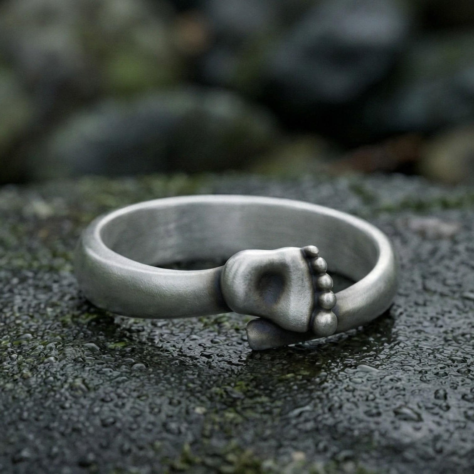 Gümüş Bebek Ayak İzi Ayarlanabilir UnisexYüzük