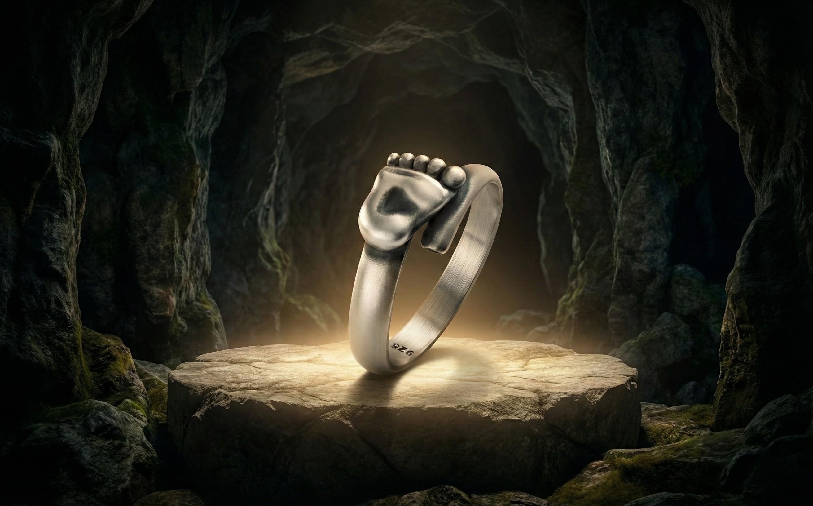 Gümüş Bebek Ayak İzi Ayarlanabilir UnisexYüzük