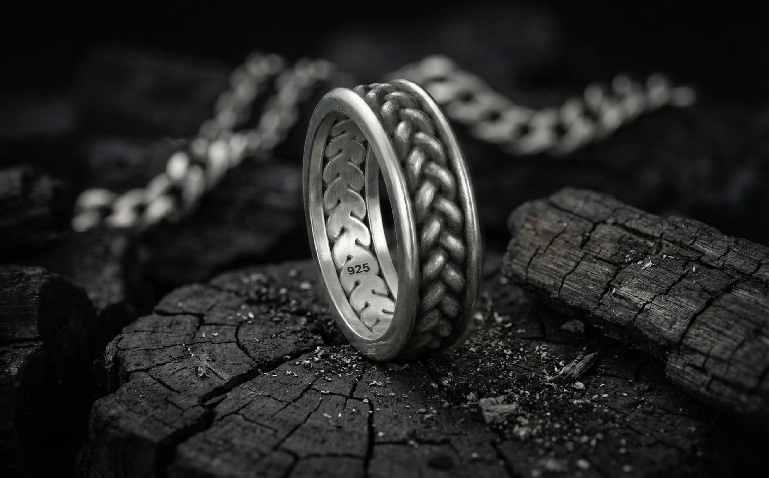 Unisex Gümüş Örgülü Yüzük