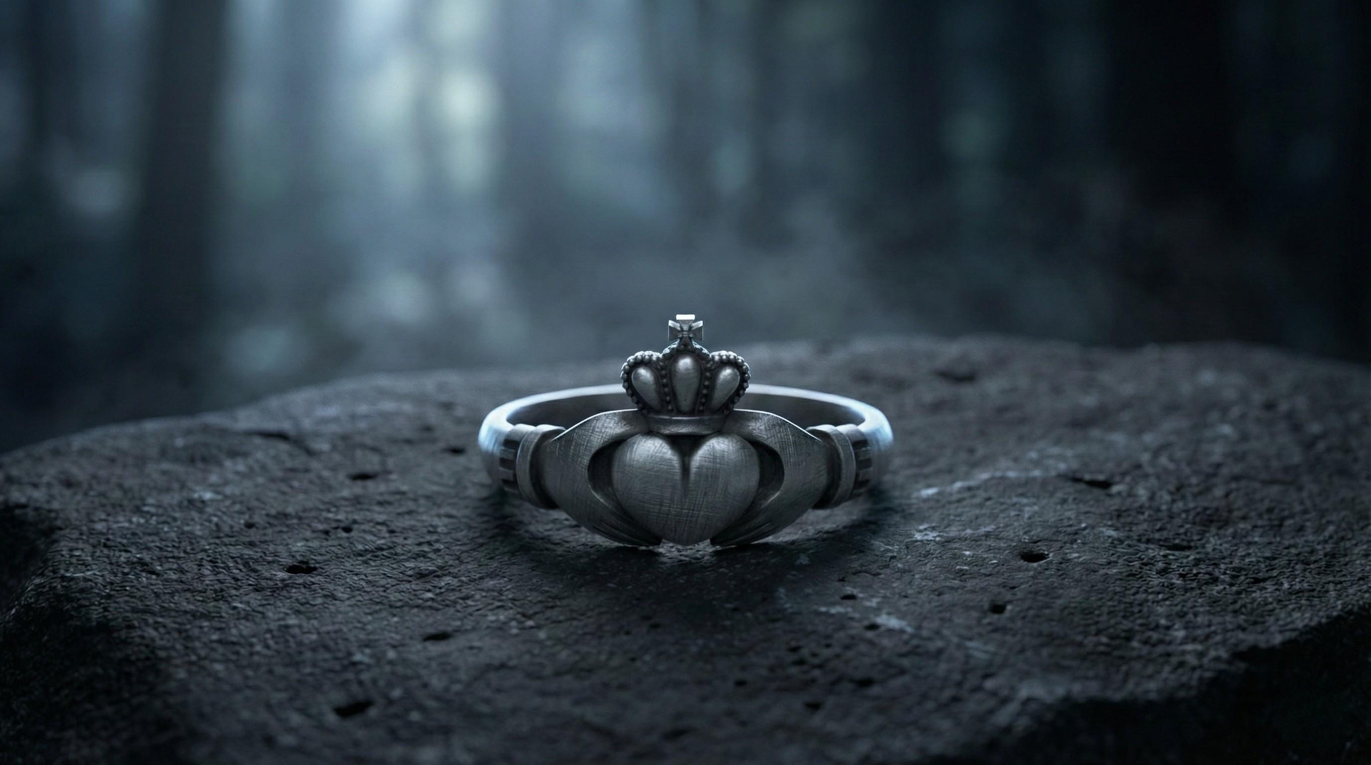 Haç ve Kalp Detaylı, Gümüşten Yapılmış Claddagh Yüzüğü