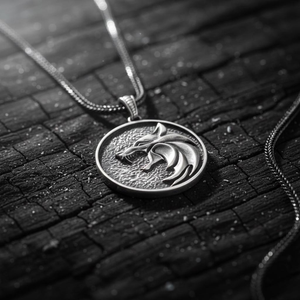 Sterlin Gümüş Witcher Kurt Kolye Gotik El Yapımı Oksitlenmiş Kolye Ucu
