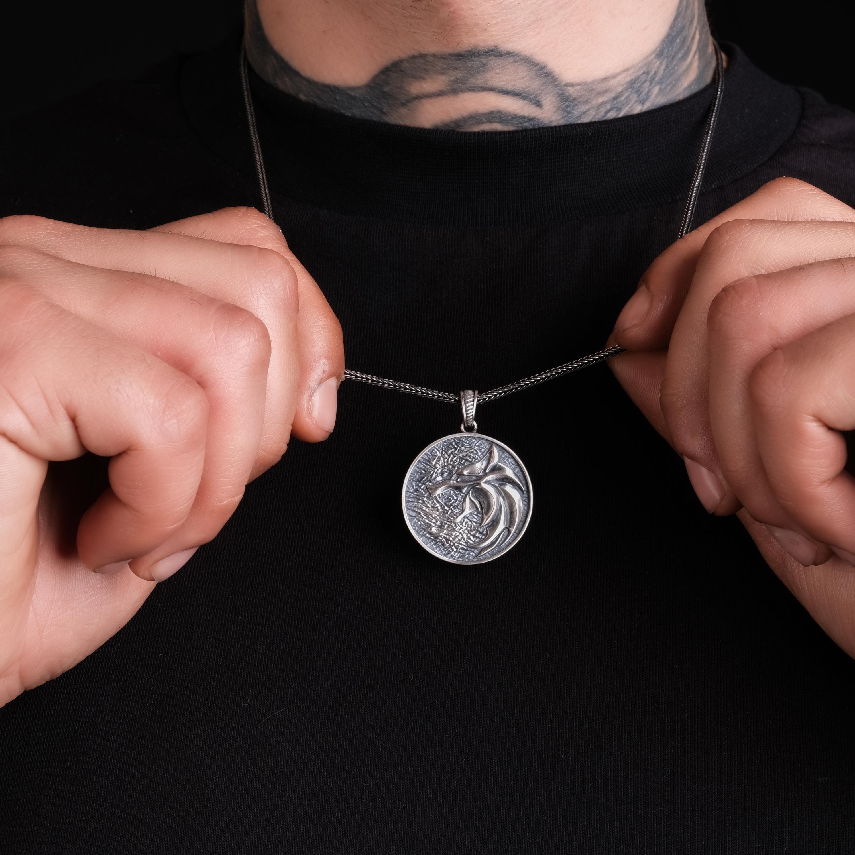 Sterlin Gümüş Witcher Kurt Kolye Gotik El Yapımı Oksitlenmiş Kolye Ucu
