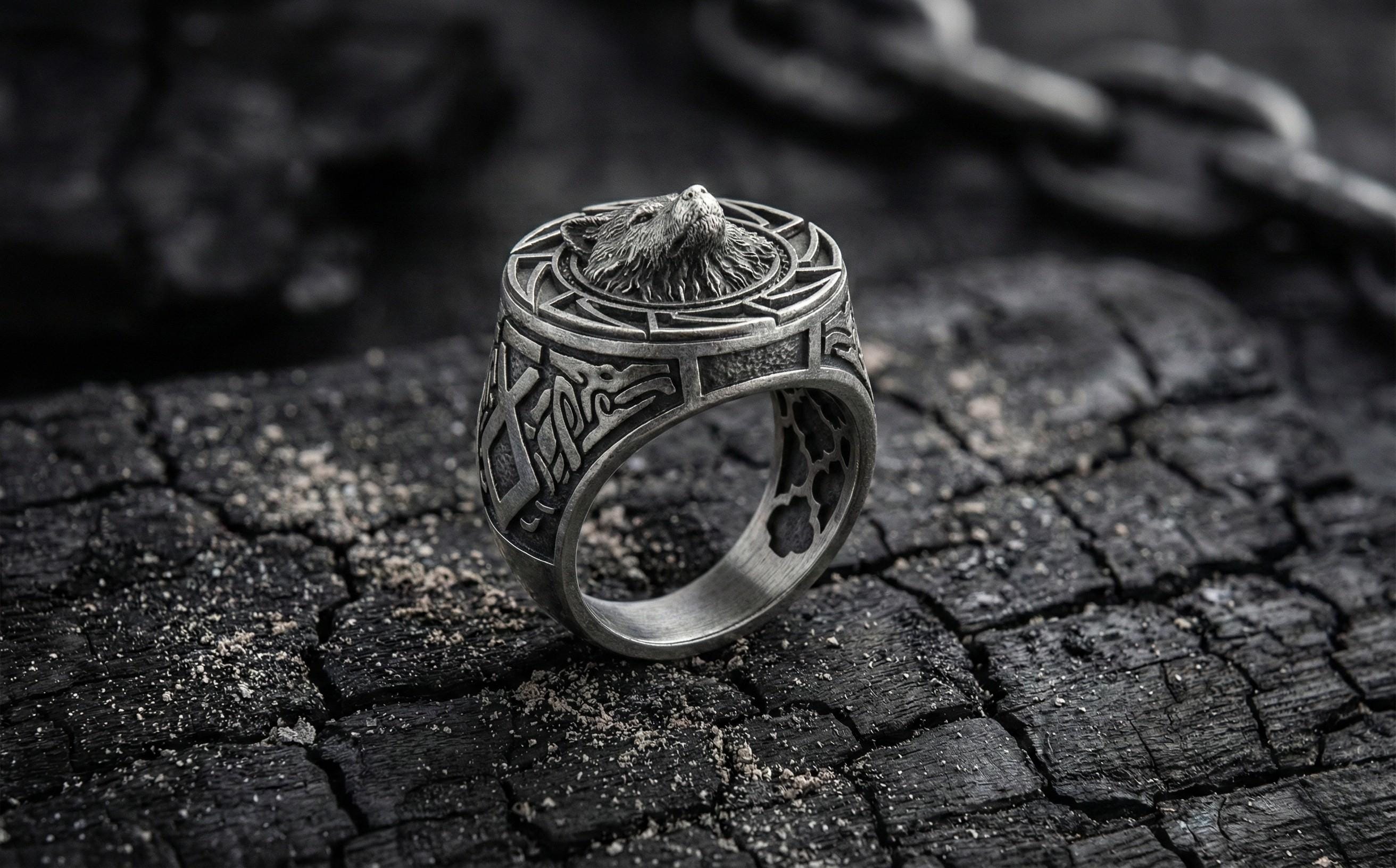 Oksitlenmiş Kurt Yüzüğü – Erkekler İçin Hayvan Takısı