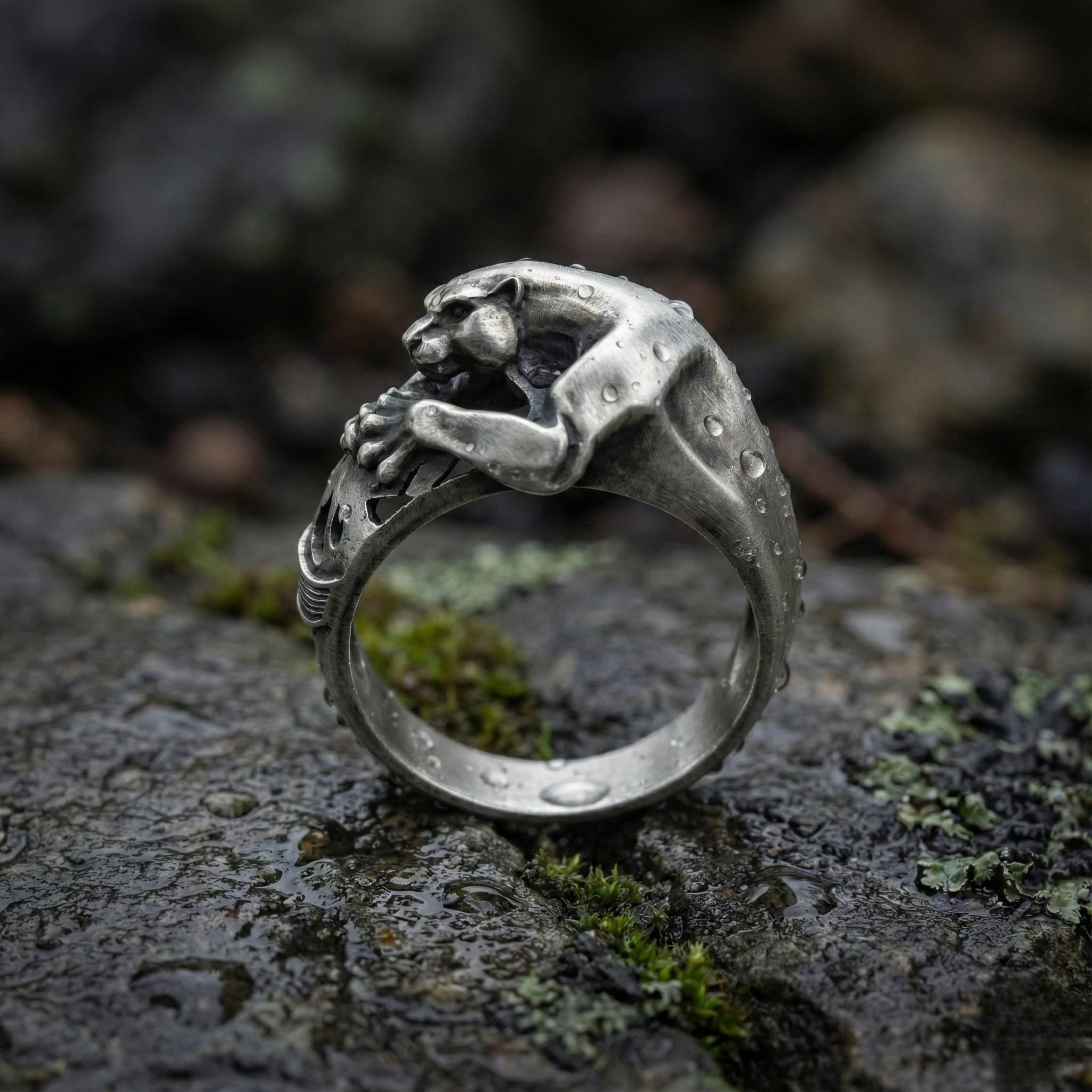 Oksitlenmiş Gümüş Panter Yüzük