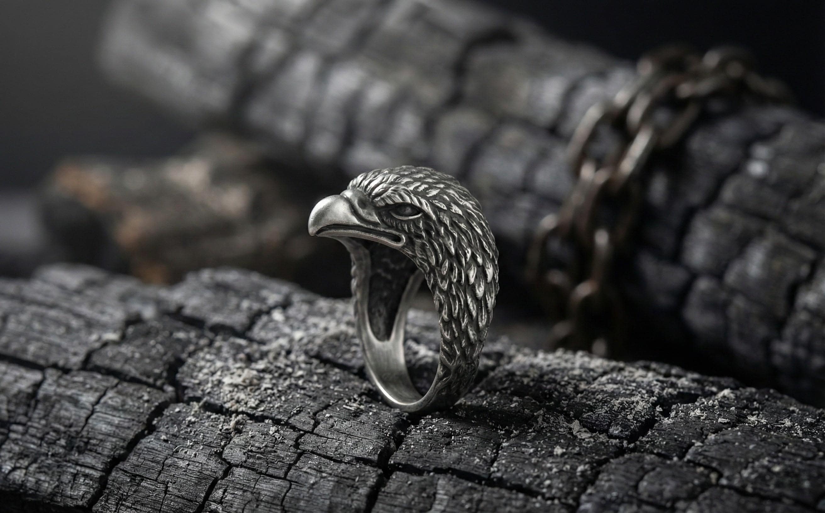 Oksitlenmiş Kartal Başlı Yüzük: Unisex Gümüş Kuş Yüzüğü