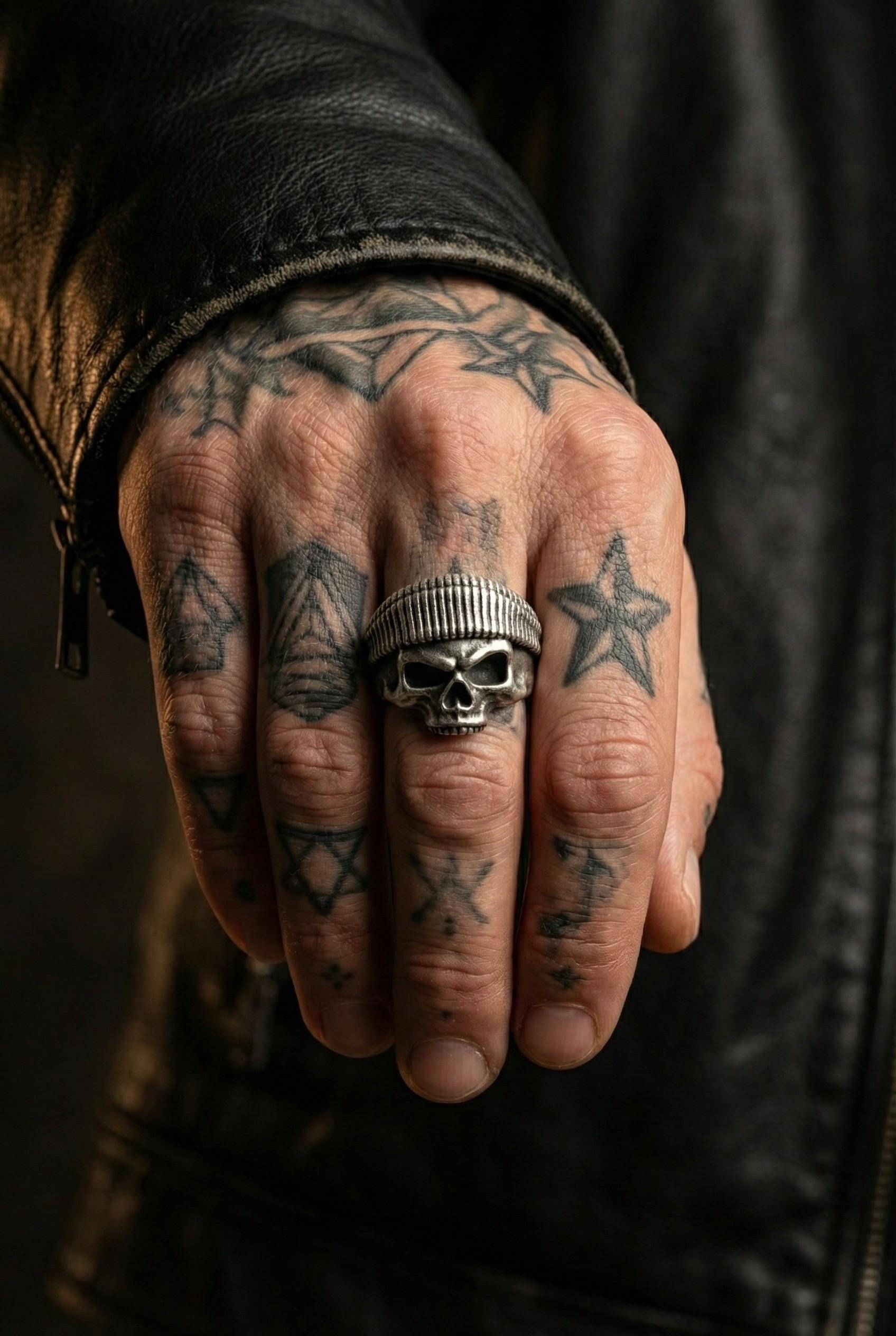 Oksitlenmiş Gümüş Bere Takan Kafatası Yüzük