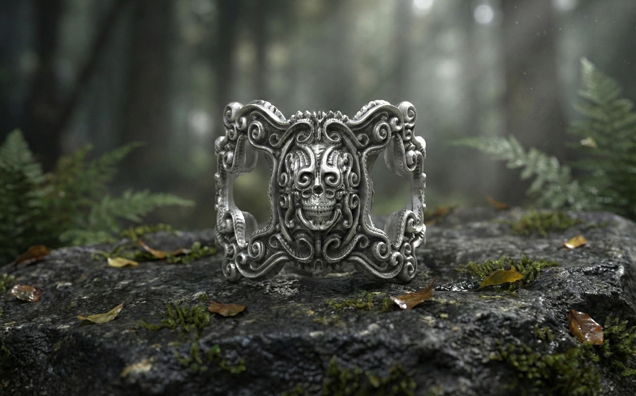 925 Ayar Gümüş Kafatası Yüzüğü – Unisex Gotik Barok Tarzı Yüzük