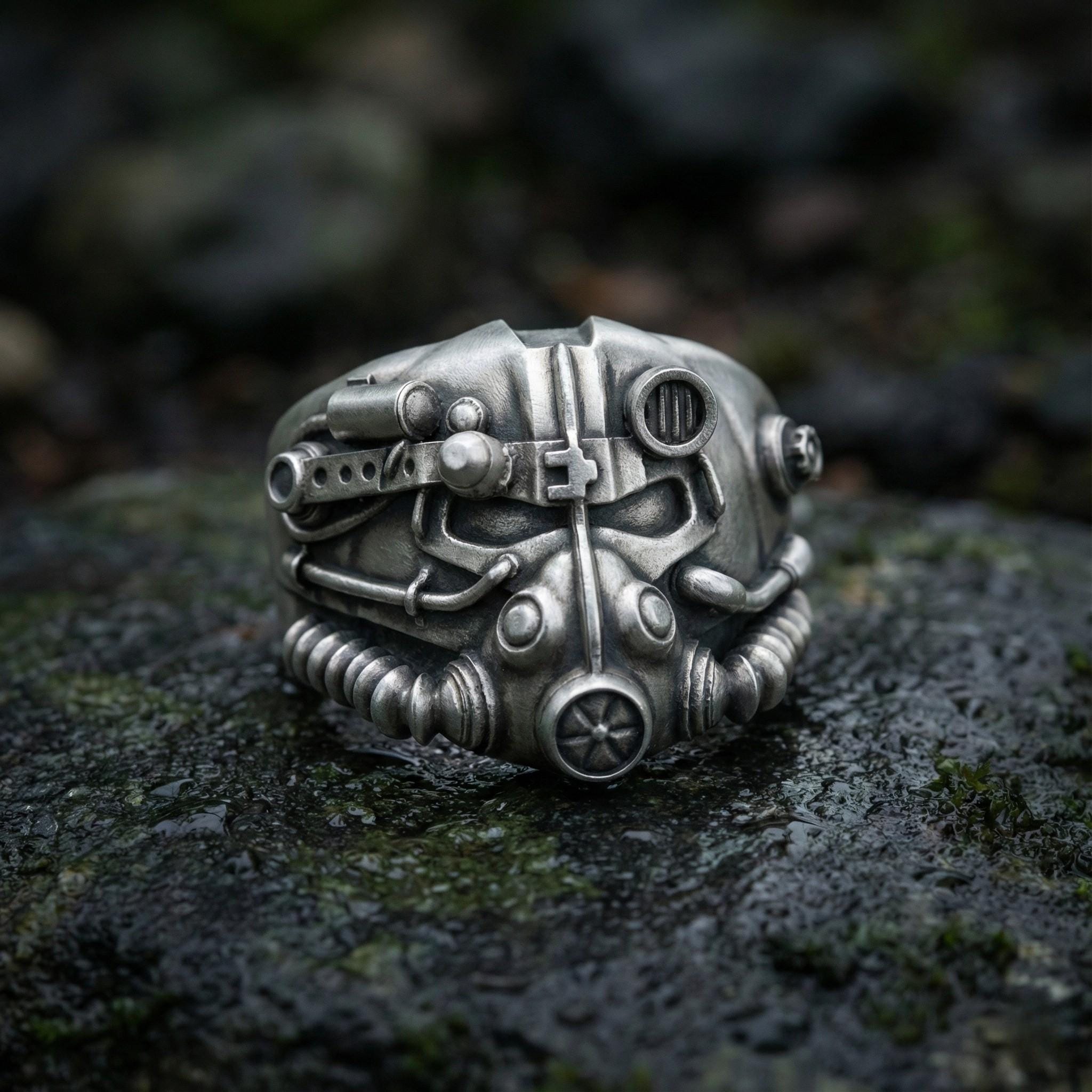 Fallout Gaz Maskesi Yüzüğü: Kıyamet Sonrası Temalı 925 Ayar Gümüş Unisex Oyun Yüzüğü