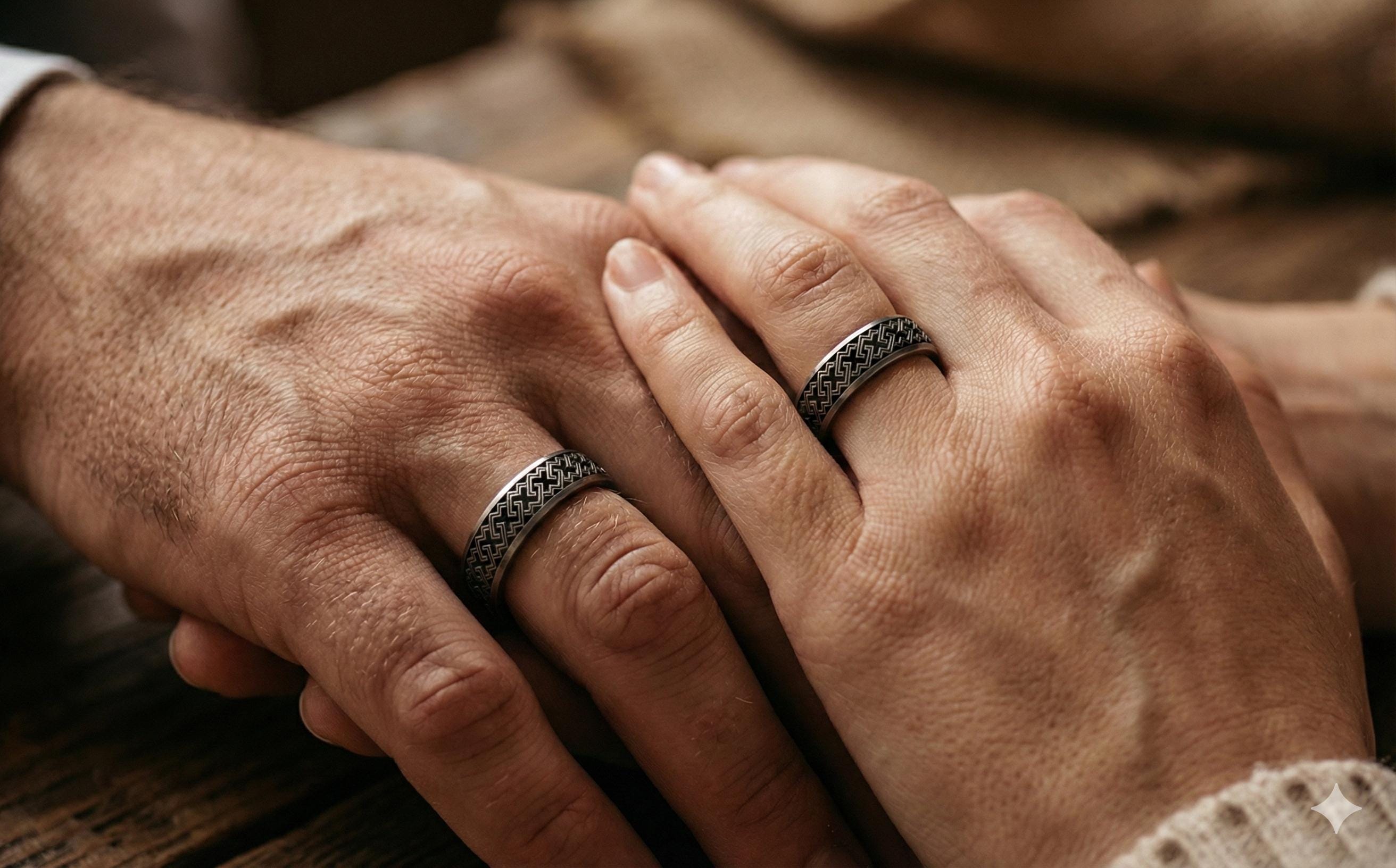 Geometrik Desenli Unisex Gümüş Alyans