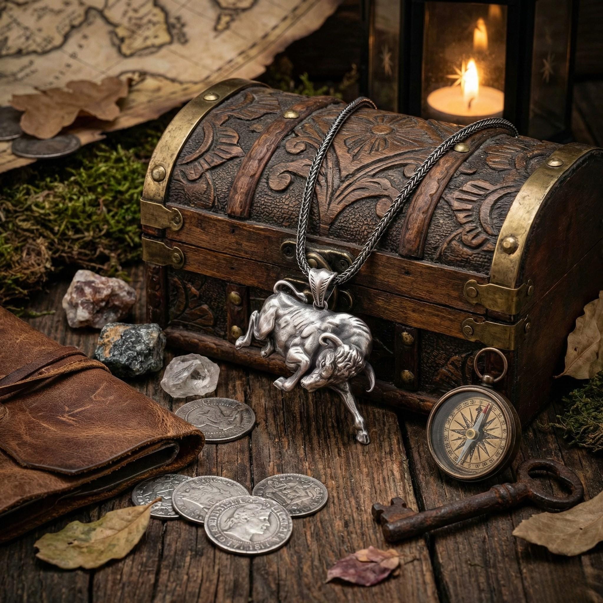 Oksitli Boğa Kolye Ucu - El Yapımı Gümüş Takı