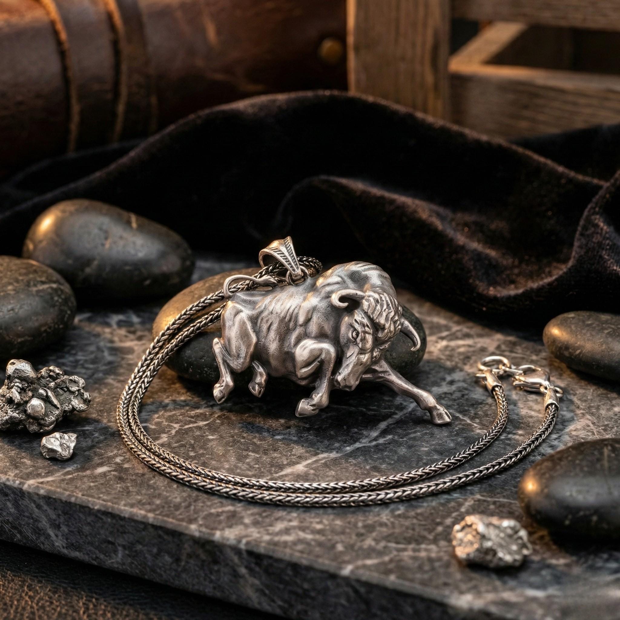 Oksitli Boğa Kolye Ucu - El Yapımı Gümüş Takı