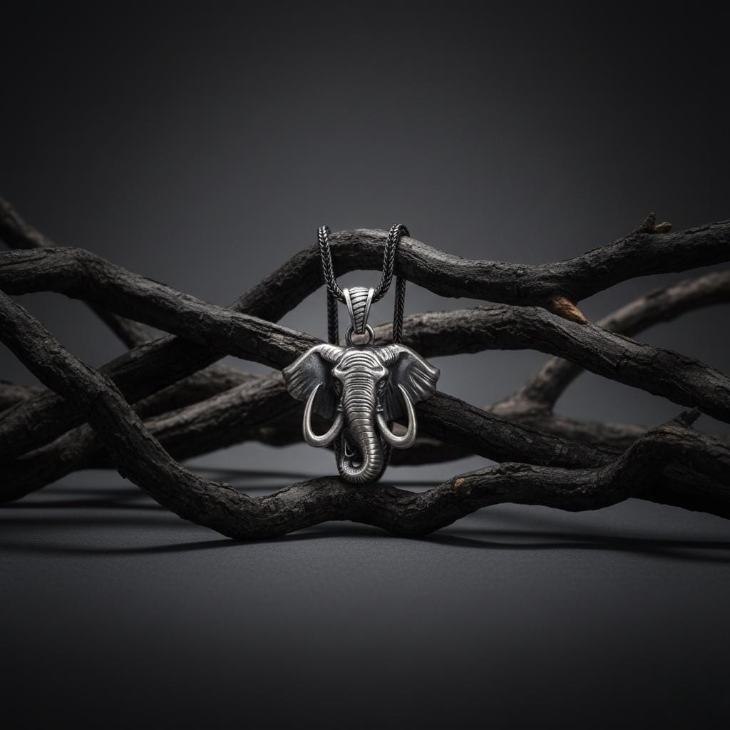 Fil Kolye Ucu: Oksitli Gümüş - El Yapımı Takı