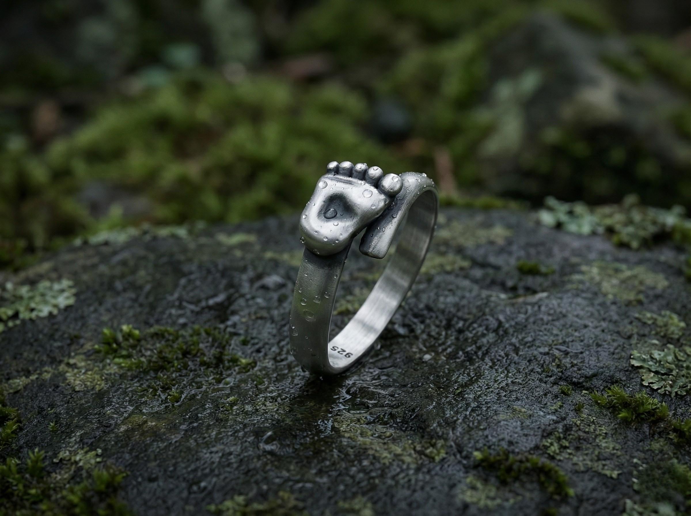 Gümüş Bebek Ayak İzi Ayarlanabilir UnisexYüzük