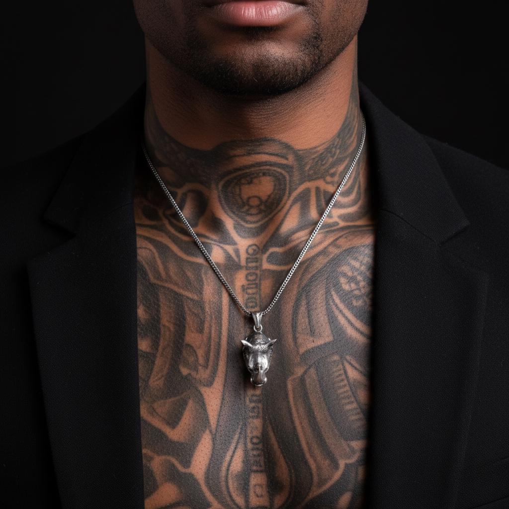 Oksitlenmiş Gümüş Gergedan Kolye Ucu: El Yapımı Gümüş Kolye