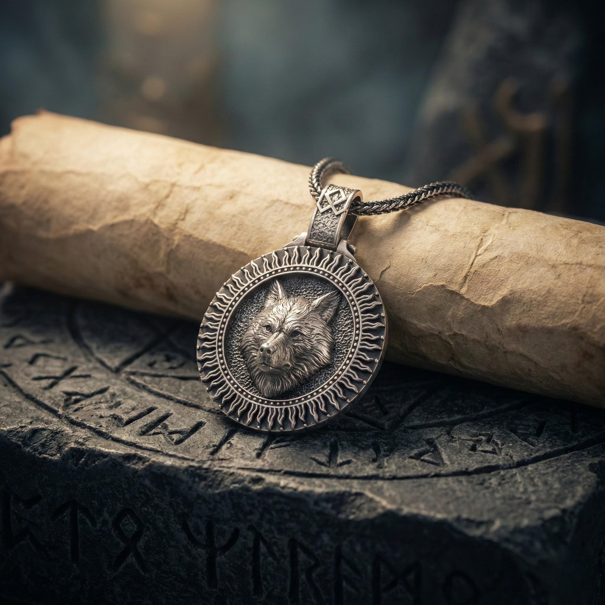 Gümüş Kurt Figürlü Kolye Ucu, El Yapımı Oksitlenmiş Kolye