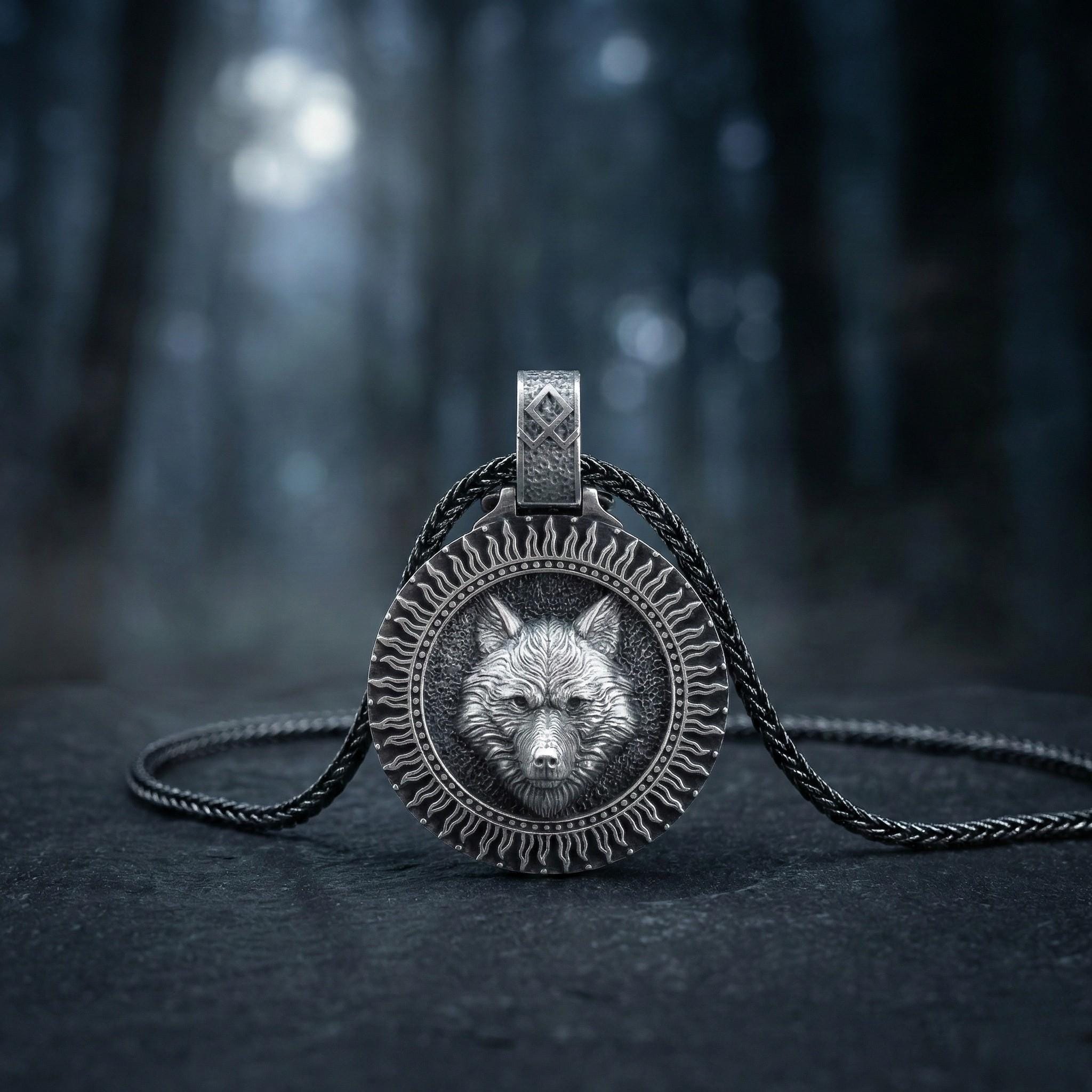 Gümüş Kurt Figürlü Kolye Ucu, El Yapımı Oksitlenmiş Kolye