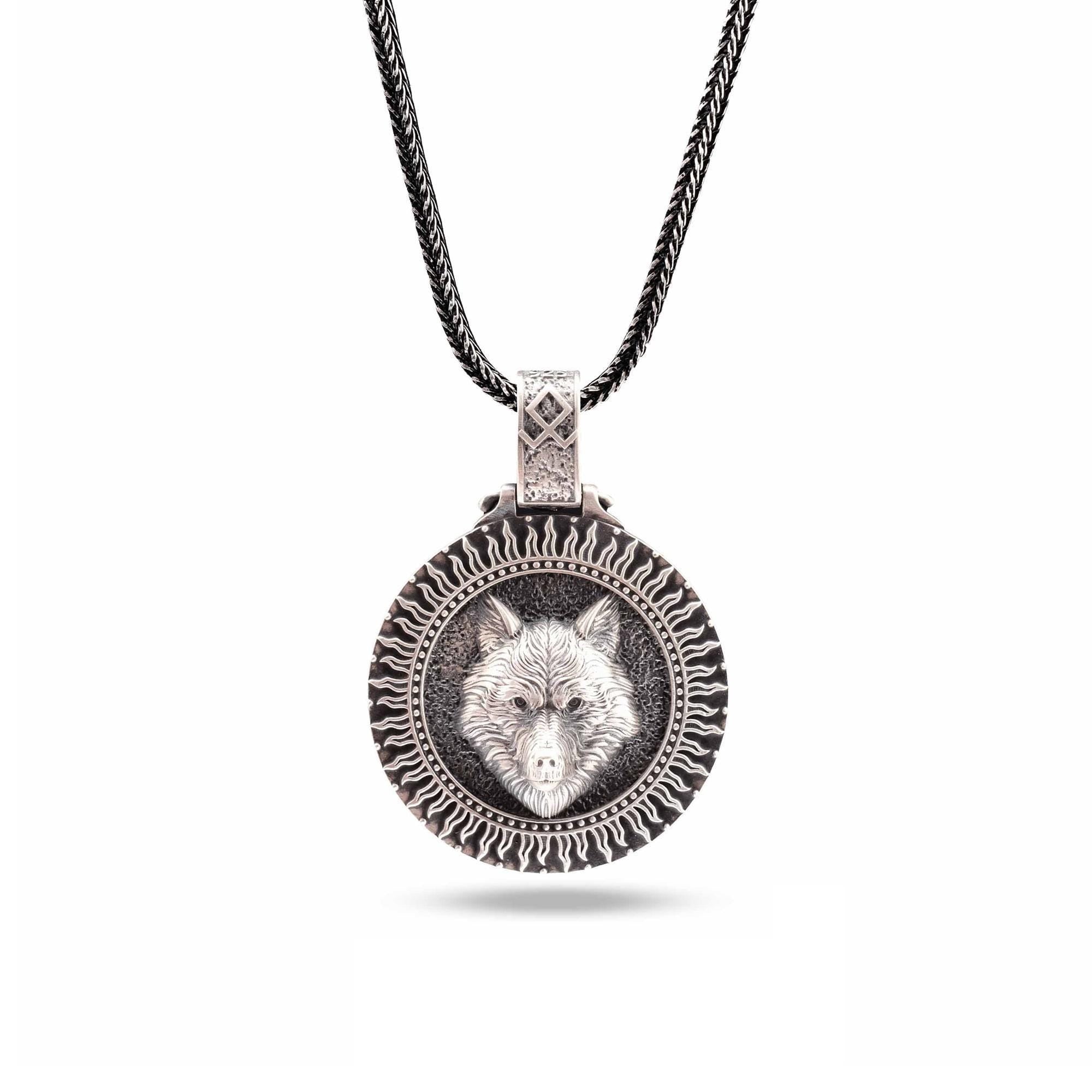 Gümüş Kurt Figürlü Kolye Ucu, El Yapımı Oksitlenmiş Kolye