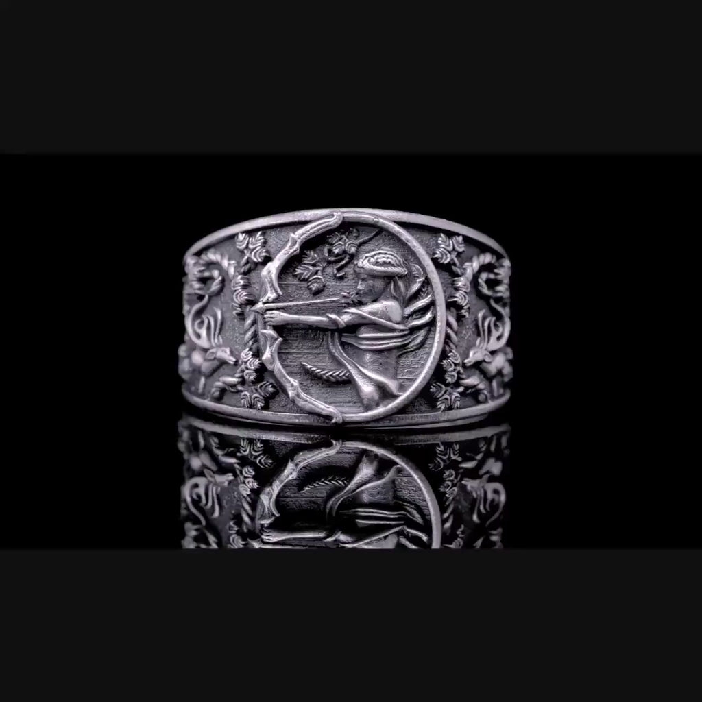 Artemis Gümüş Yüzük - Klasik Yunan Okçu Tarzı